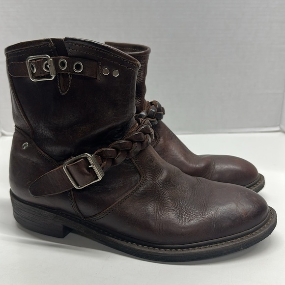 Golden Goose Biker Low Buckle Western Boot Leather Braided Brown Size 39 38 READ - Picture 3 of 11